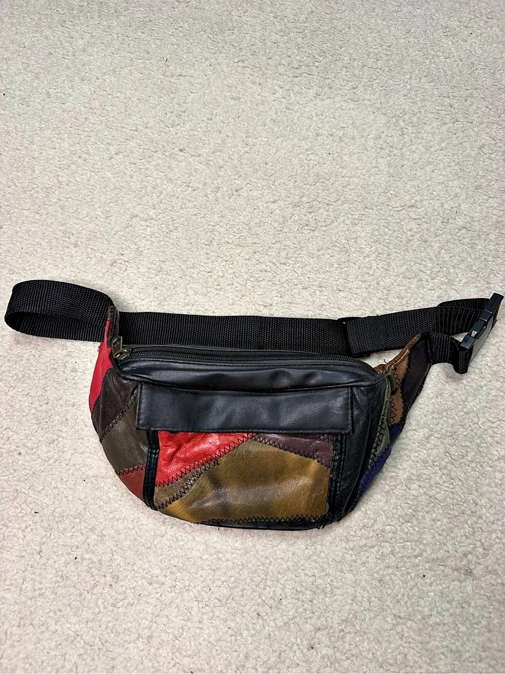Vintage Leather Patchwork Fanny Pack Belt Bag Multicolor 90s Boho Y2K35